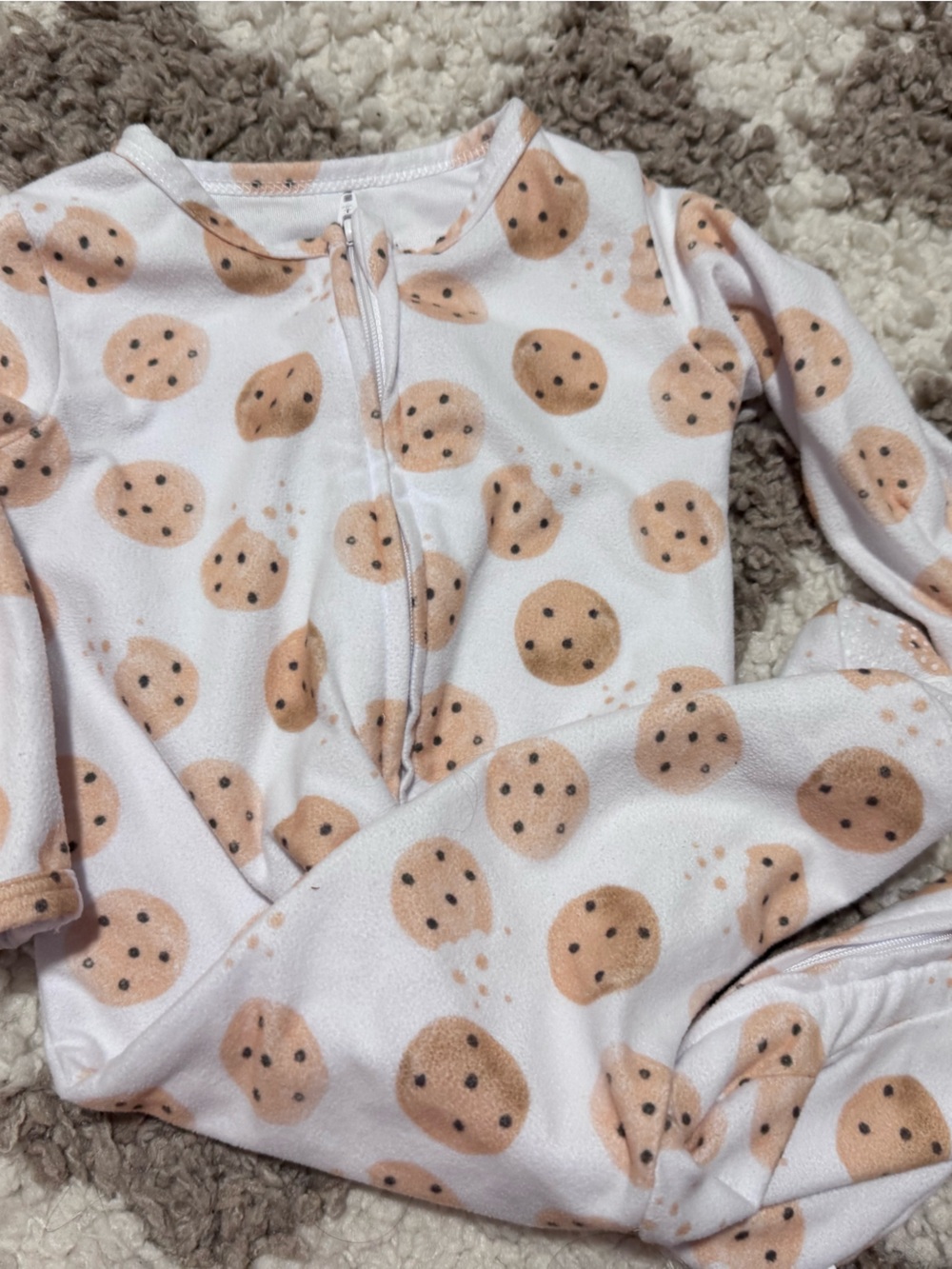 Caden Lane White Footie with Tan Cookie Print